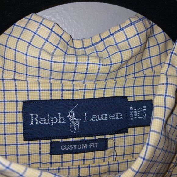 RALPH LAUREN CUSTOM FIT, LONG SLEEVE, BLUE LABEL BLAKE PLAID SHIRT, SIZE 17 1\2 - Picture 4 of 4